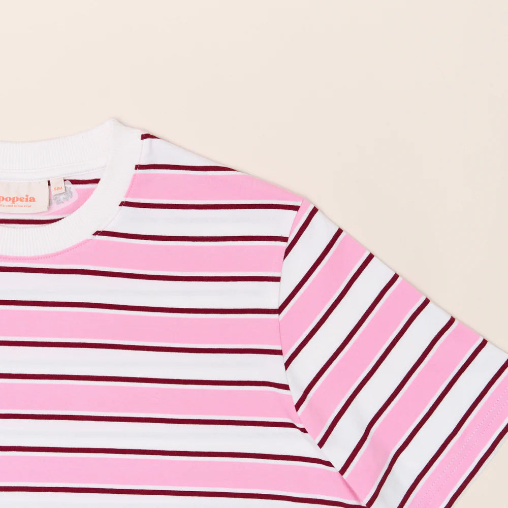Organic Cotton T-Shirt (Striped) in White/Pink