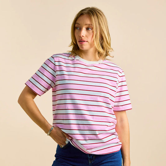 Organic Cotton T-Shirt (Striped) in White/Pink