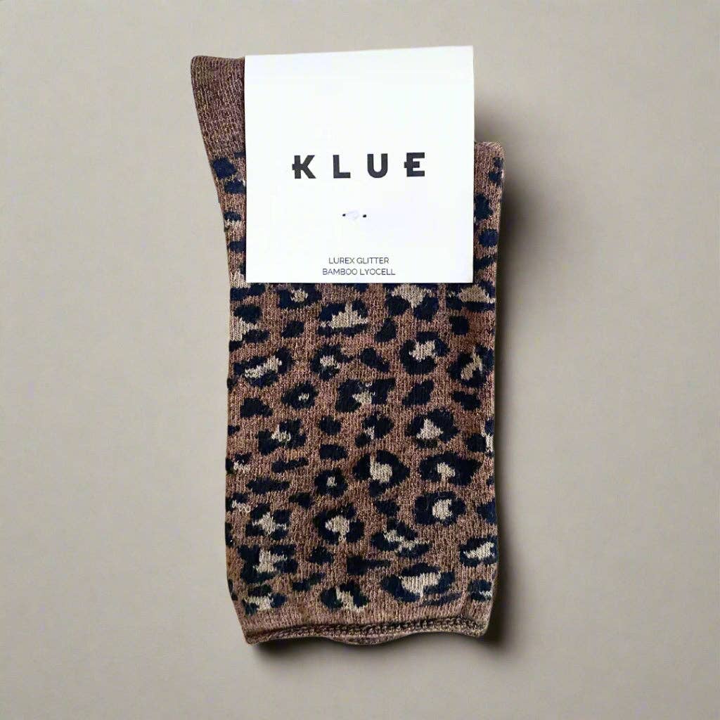 KLUE Glitter Lurex socks in eco-friendly Lyocell | Leopard brown: 36-40