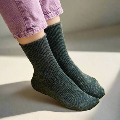 KLUE Glitter Lurex socks in eco-friendly Lyocell | Green: 36-40