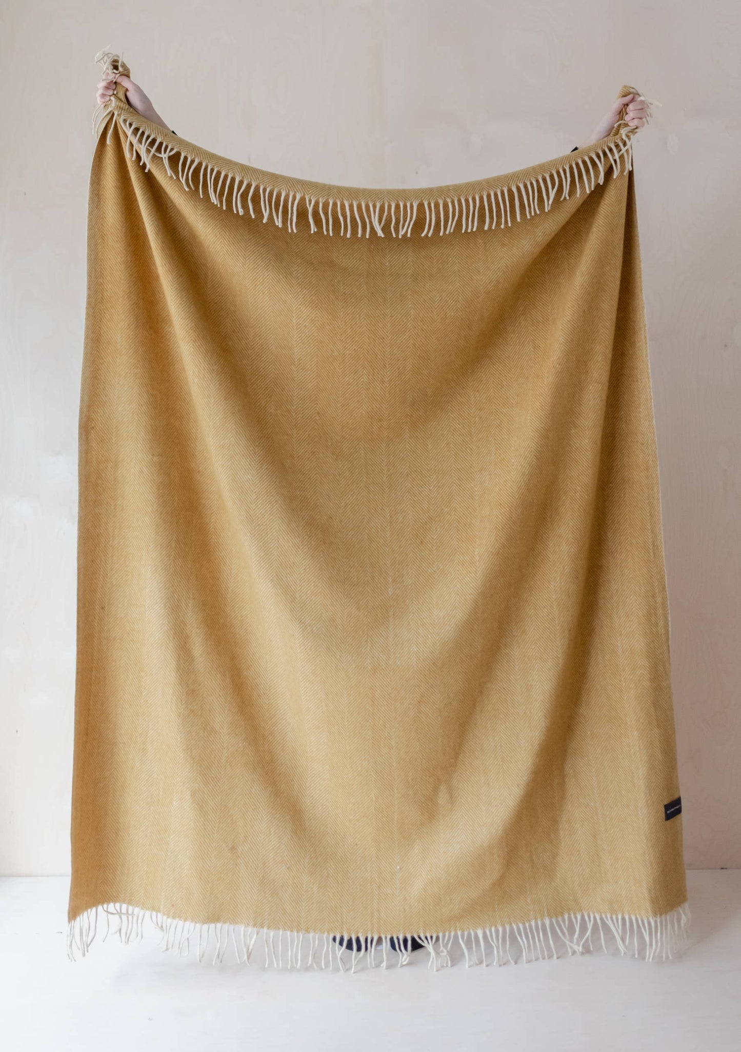 Recycled Wool Blanket in Mustard Herringbone