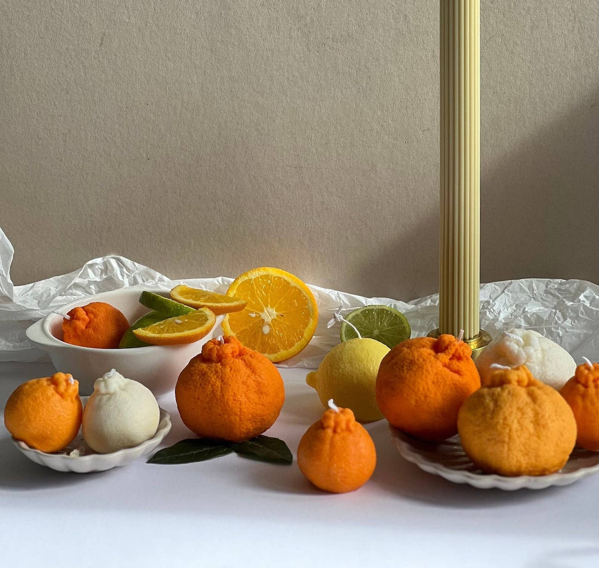 Soy wax Orange shaped candles / Tangerine Fruit Candle: Orange / Lime and Mandarin / Large