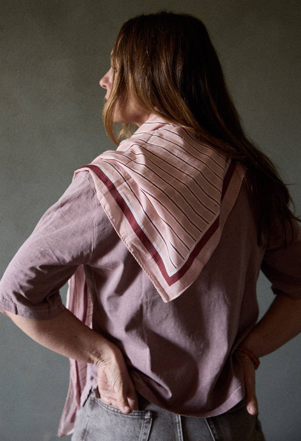 Vermilion Stripes Cotton Voile Scarf: RAYURES VERMILLON