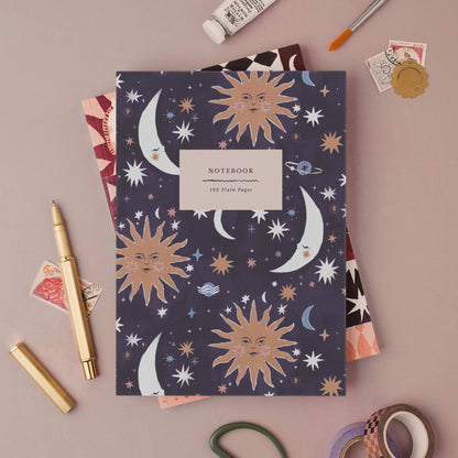 Sun And Moon Notebook | Plain Page Journal | Blank Notebooks