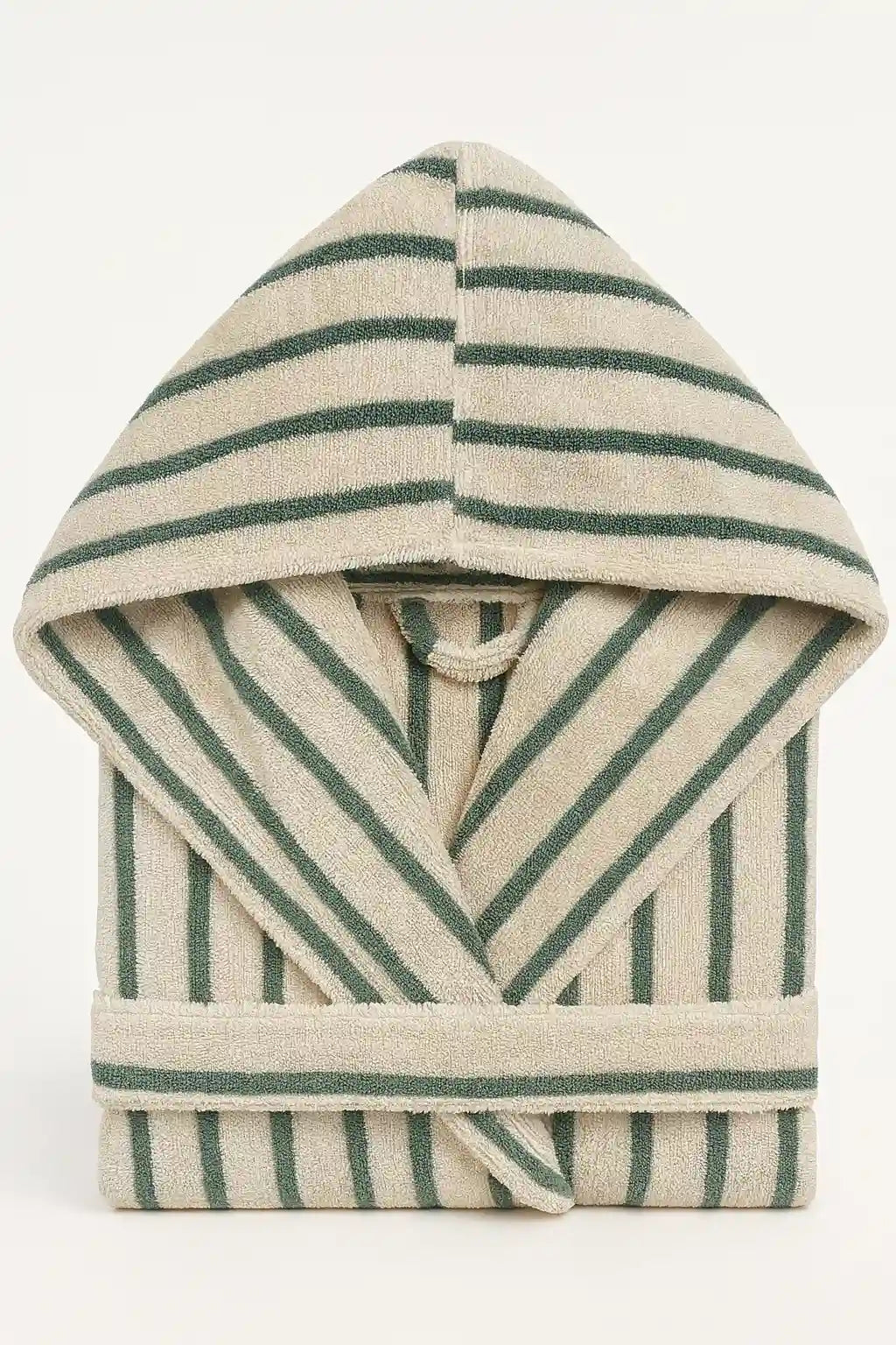 Neunest Striped Terry Bathrobe With a Hoodie