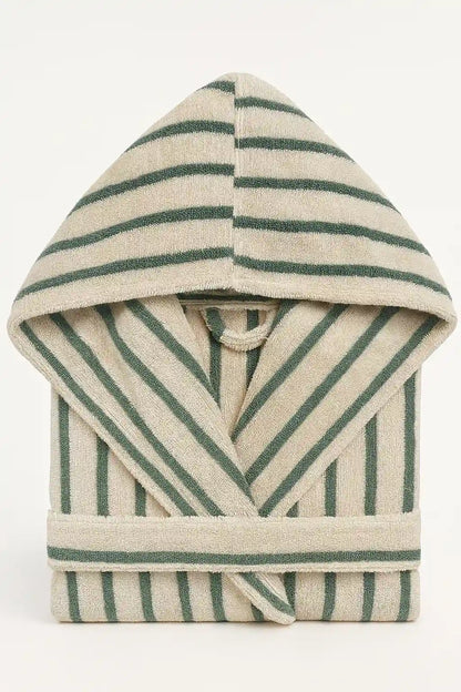 Neunest Striped Terry Bathrobe With a Hoodie