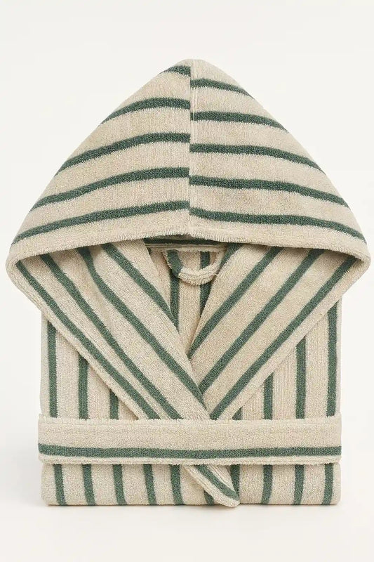 Neunest Striped Terry Bathrobe With a Hoodie
