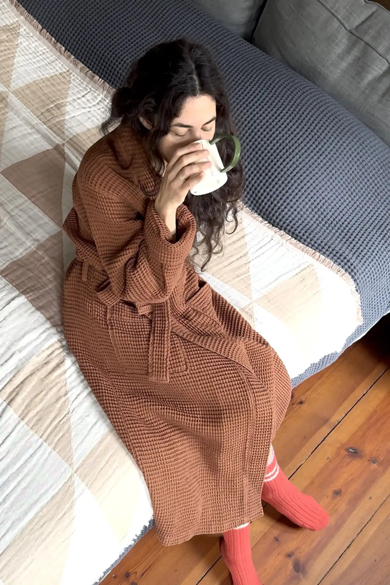 Pamuk Waffle Bathrobe – Terra 100% cotton