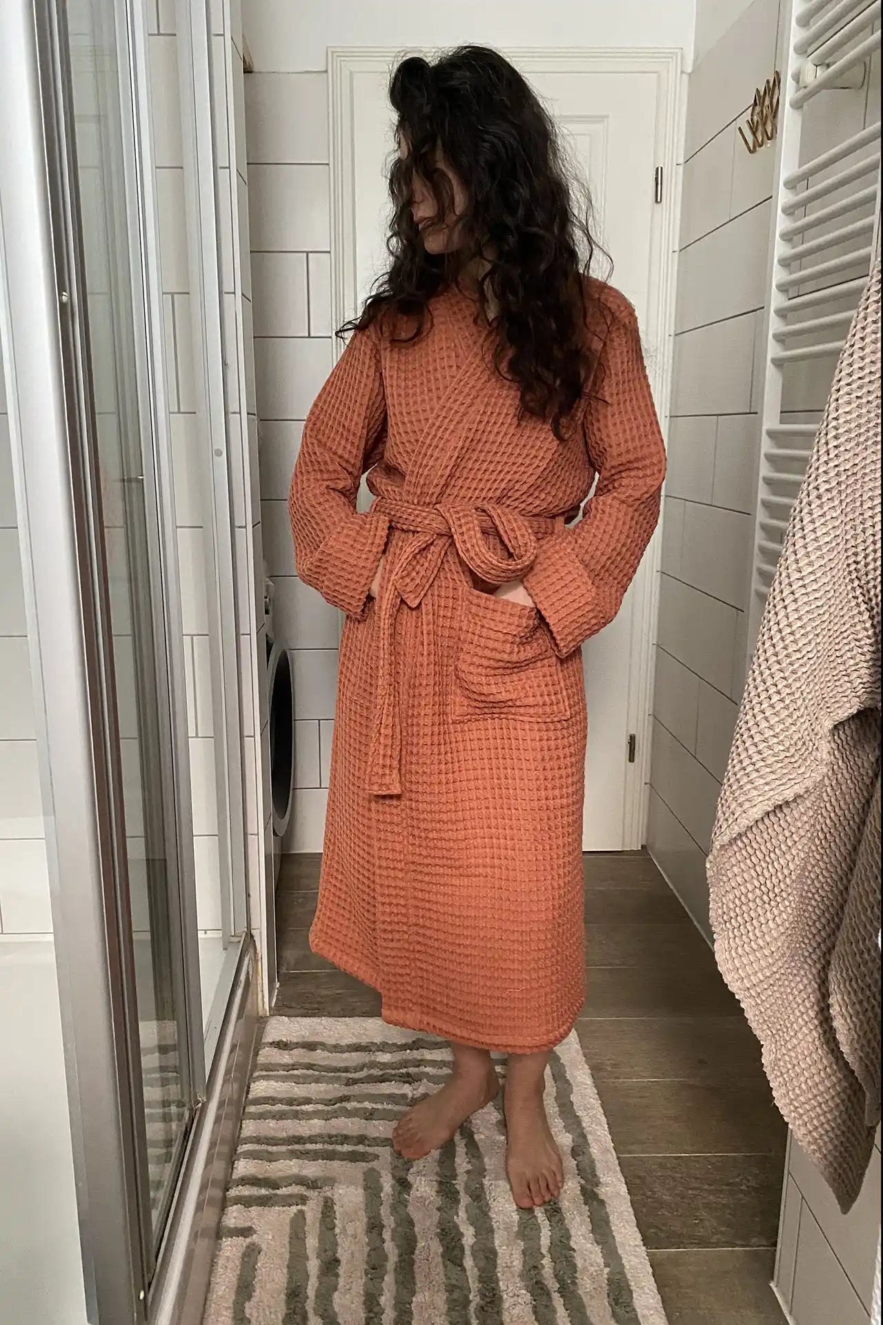 Pamuk Waffle Bathrobe – Grapefruit - 100% cotton