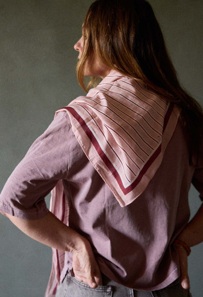 Vermilion Stripes Cotton Voile Scarf: RAYURES VERMILLON
