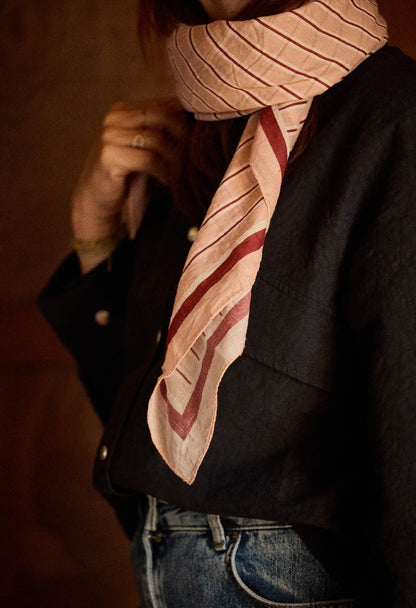 Vermilion Stripes Cotton Voile Scarf: RAYURES VERMILLON