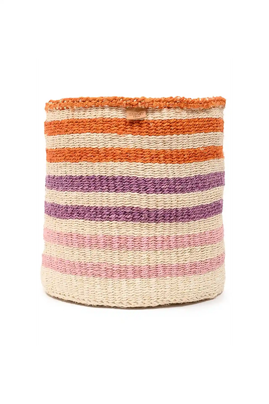 SAFIRI: Orange, Pink & Purple Stripe Woven Storage Basket